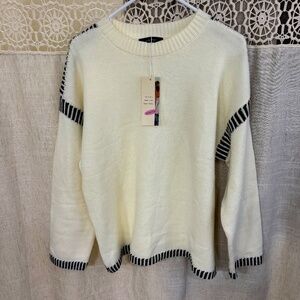Women's Cream Sweater with Black Accents